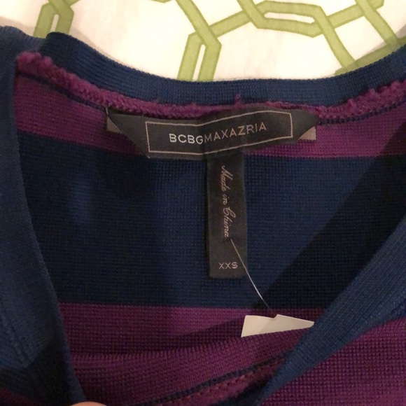 BCBGMaxazria Striped Body Con Bandage Dress 3/4 Sleeves Purple Navy Size XXS - Picture 7 of 9